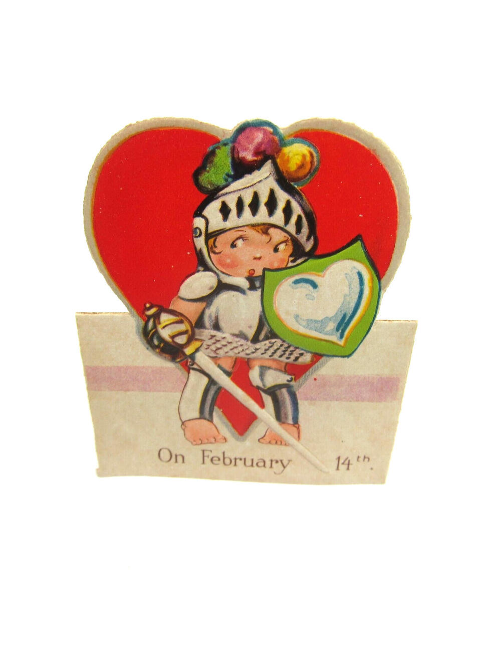 Vintage Valentine Card Cutout Stand Up Boy Knight Armor Sword Bavaria UNSIGNED